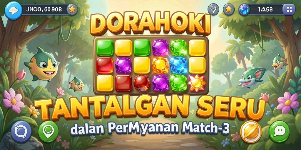 Screenshot gameplay DORAHOKI dengan elemen Match-3 yang mengasyikkan.