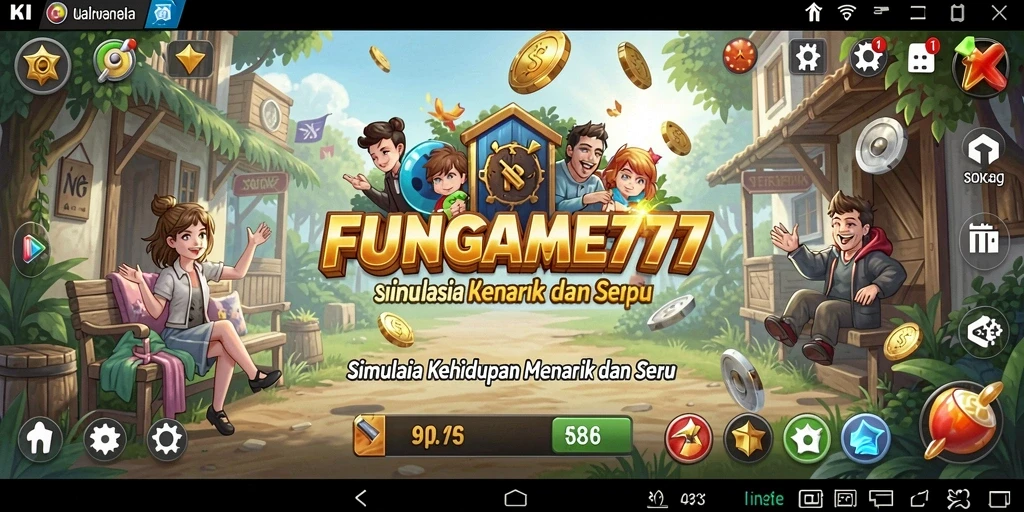 Penggambaran gameplay dinamis dalam FUNGAME777 yang menawan.