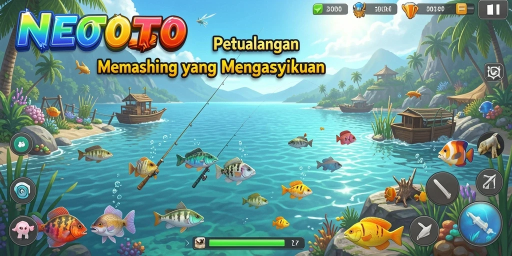 Gameplay menarik dengan berbagai lokasi memancing yang menakjubkan.