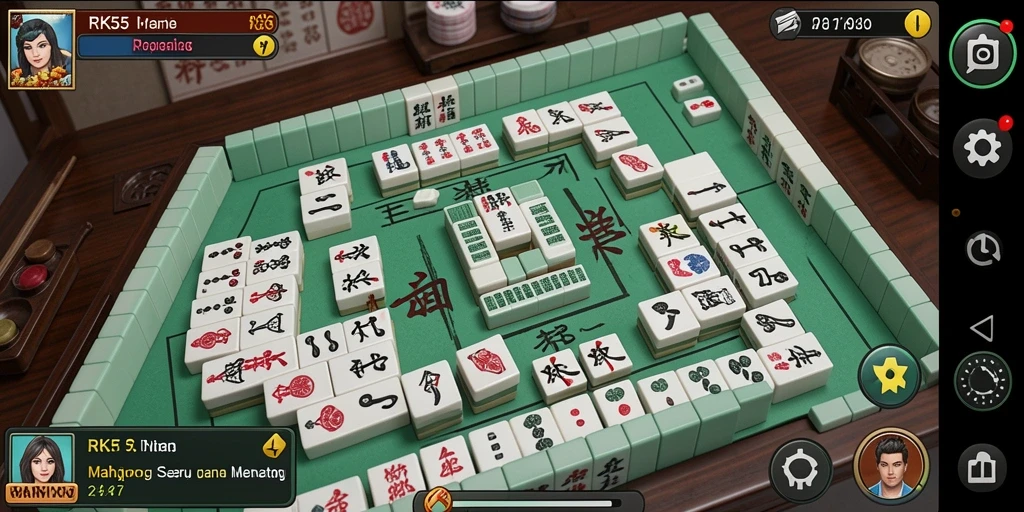 Screenshot gameplay RK55 menampilkan berbagai ubin Mahjong yang menantang.