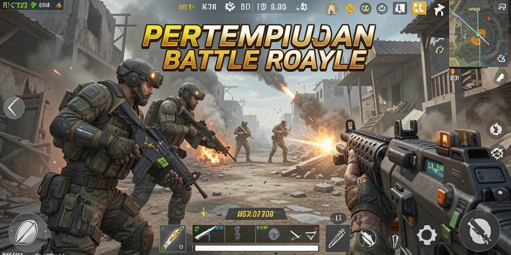 Tampilan seru gameplay RK77 dalam pertempuran Battle Royale.