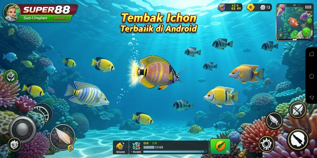 Screenshot gameplay SUPER88 yang menampilkan aksi menembak ikan.